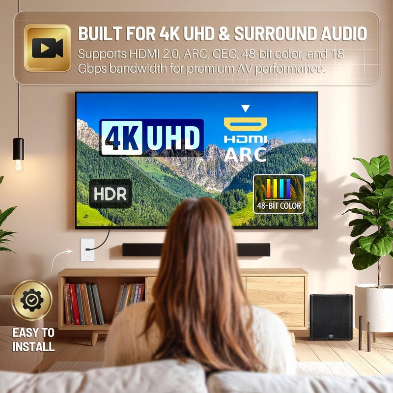 TNP Products TNP HDMI Wall Plate - 1 Port HDMI Socket Plug Jack Outlet Decorative Face Plate Cover Mount Panel with 4K UHD ARC/eARC Ethernet Pass-Thru Support High Speed Extension Pigtail Coupler Cable - Image 4